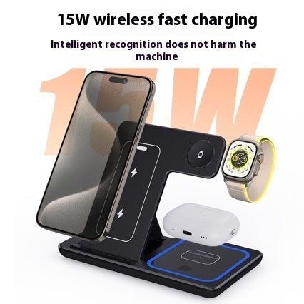 15W 3-in-1 LED Wireless Charger Stand – Foldable Charging Station for iPhone & AirPods Pro