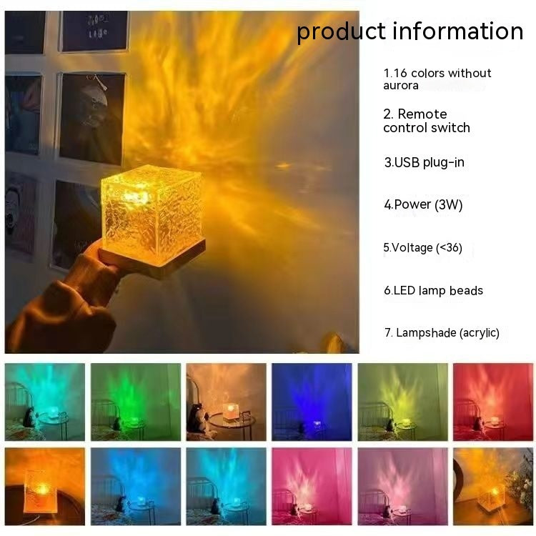 16-Color LED Water Ripple Projection Lamp – USB Rotating RGB Night Light for Home Decor