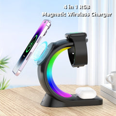 4-in-1 Magnetic Wireless Charger – Fast Charge for iPhone, Watch & AirPods with Ambient Light