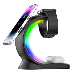 4-in-1 Magnetic Wireless Charger – Fast Charge for iPhone, Watch & AirPods with Ambient Light