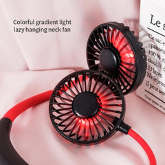 USB Rechargeable Neckband Fan – Dual Head, Portable Air Cooler with Aroma & Lights for Room or Desk