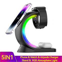 4-in-1 Magnetic Wireless Charger – Fast Charge for iPhone, Watch & AirPods with Ambient Light