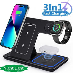 15W 3-in-1 LED Wireless Charger Stand – Foldable Charging Station for iPhone & AirPods Pro