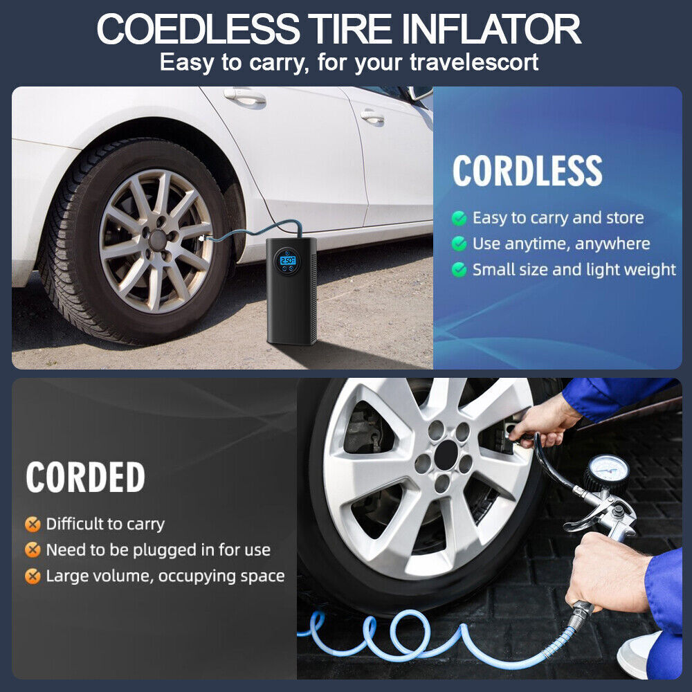 USB Rechargeable Tyre Air Compressor Car Tire Inflator Cordless Digital